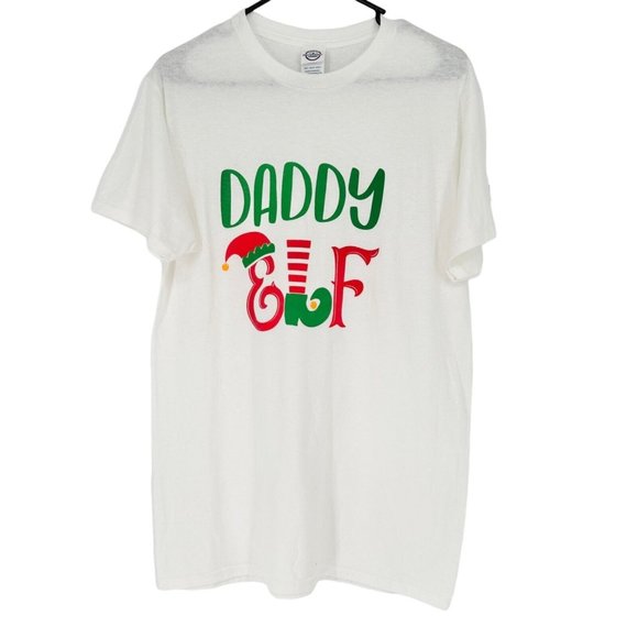 Delta Pro Weight T-shirt Medium White Daddy Elf Christmas Short Sleeve NEW - Picture 1 of 7